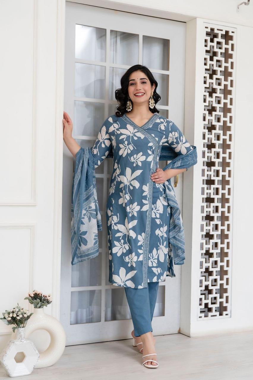 Sky Blue Angrakha Style Pant Set