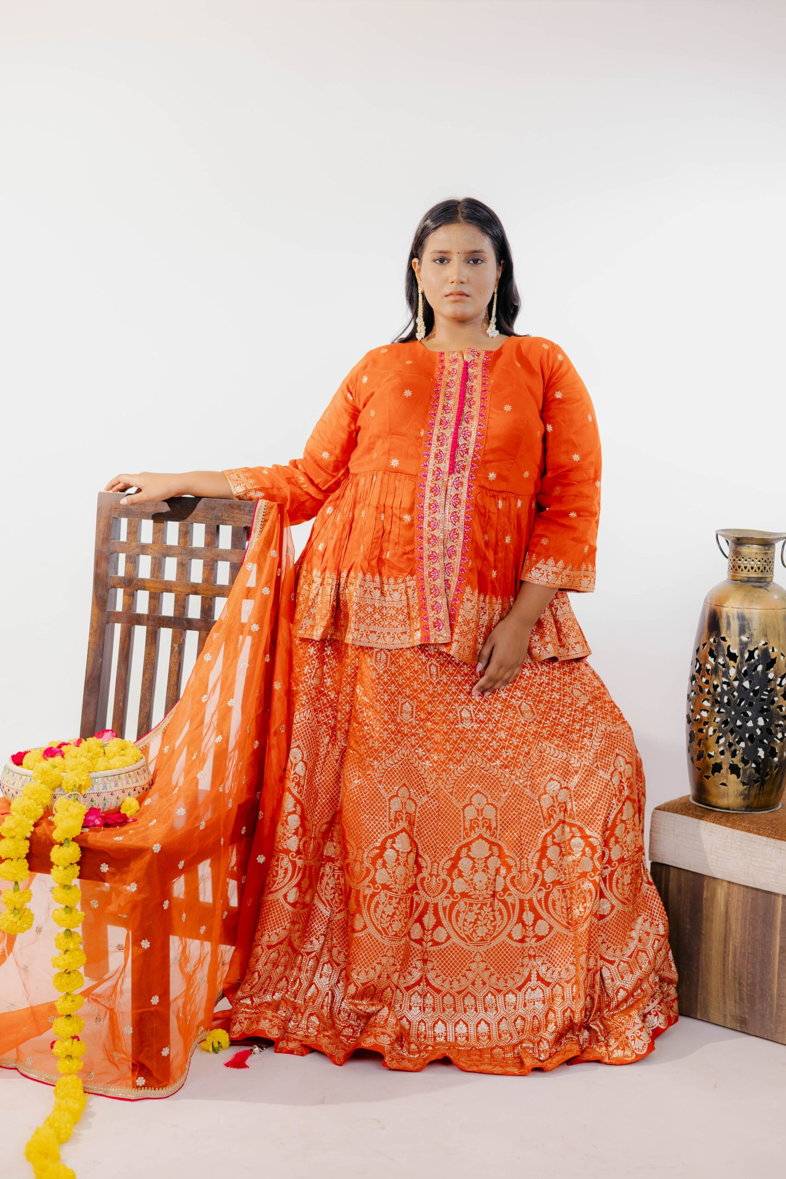 Fanta Orange Tunic with Skirt Indowestern