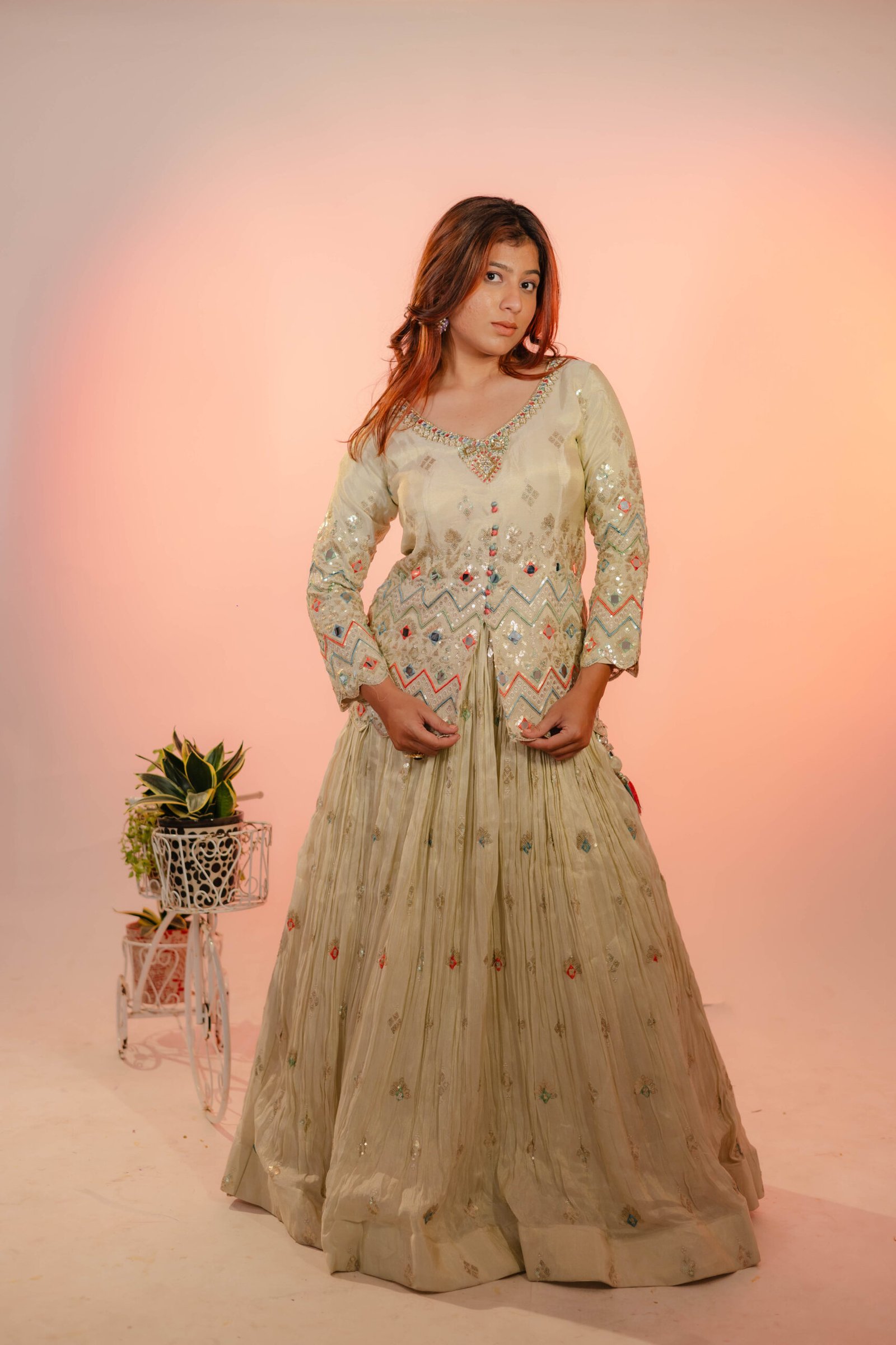 Cream white Indowestern Choli