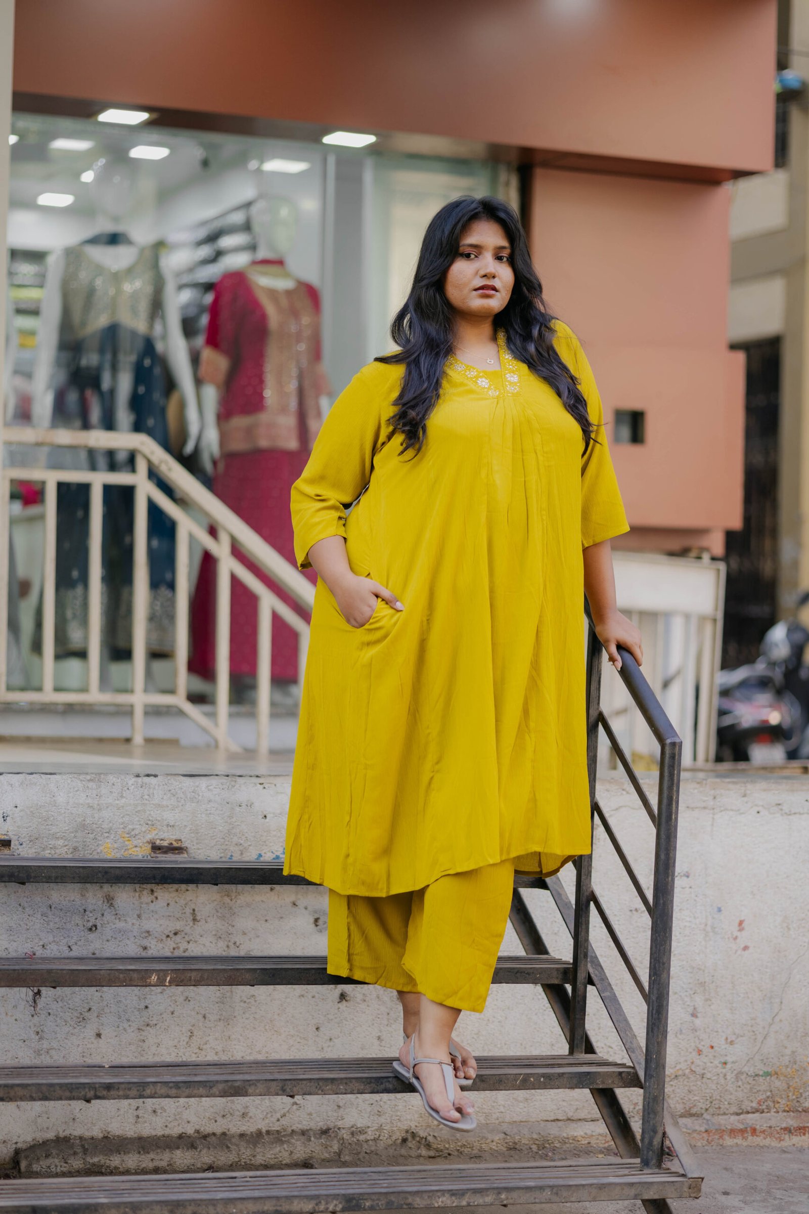 Lyril Green Long Cord Set with Beautiful Yoke