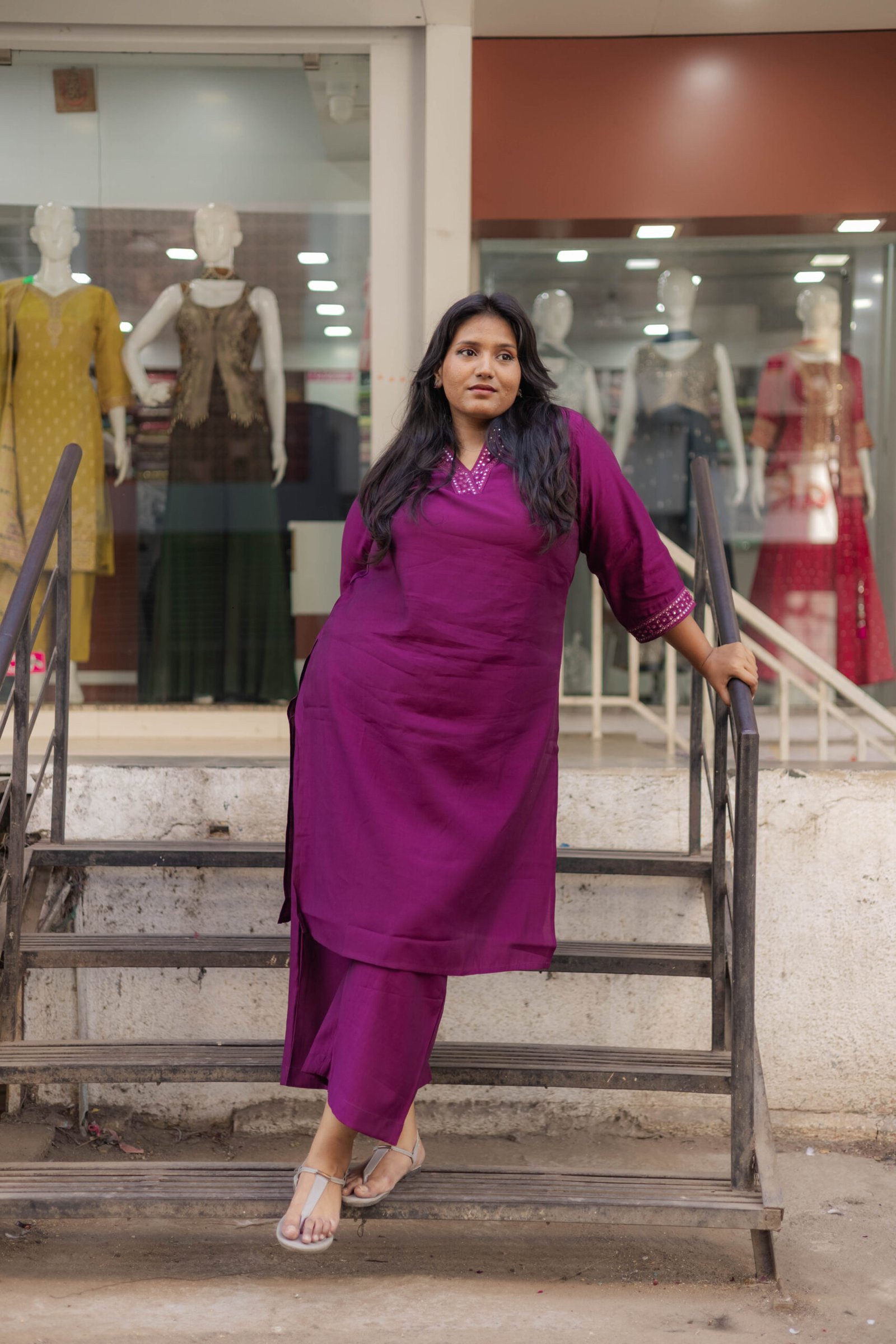 Purple Designer Two Piece with Beautiful Yoke