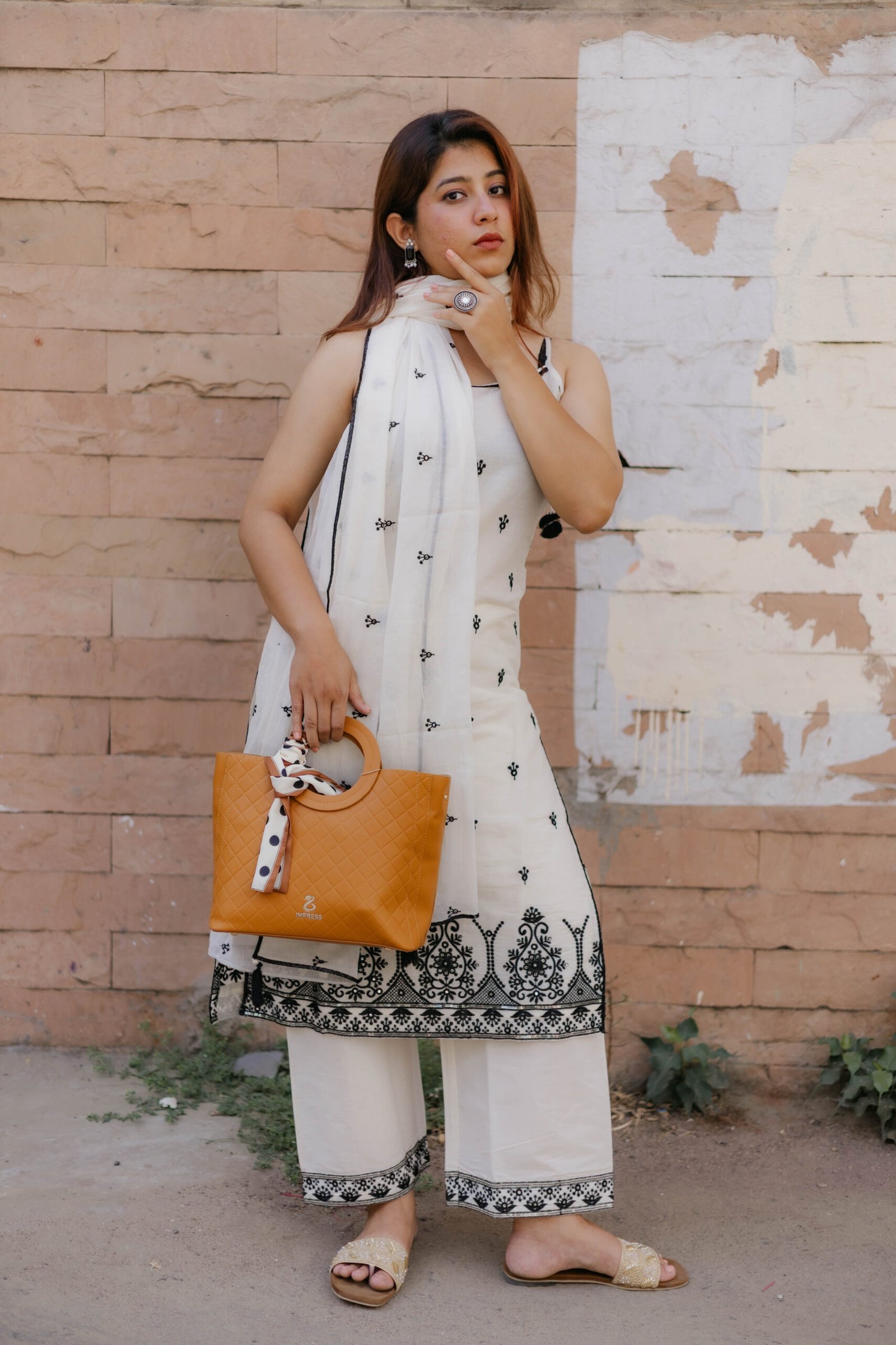 White Bhej Adjustable Spaghetti Plazo Set