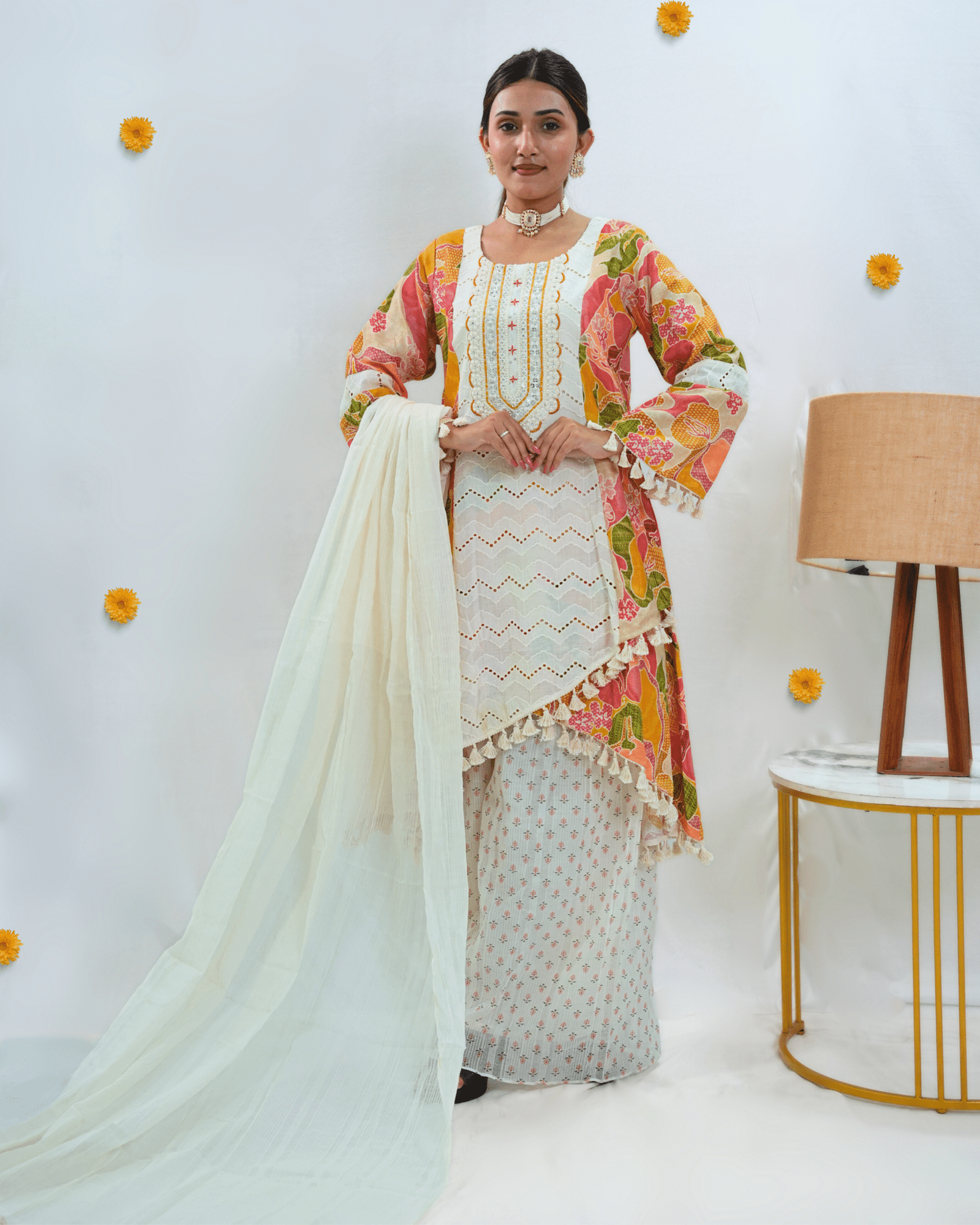 Off White Designer Gharara Set with Beautiful Dupatta