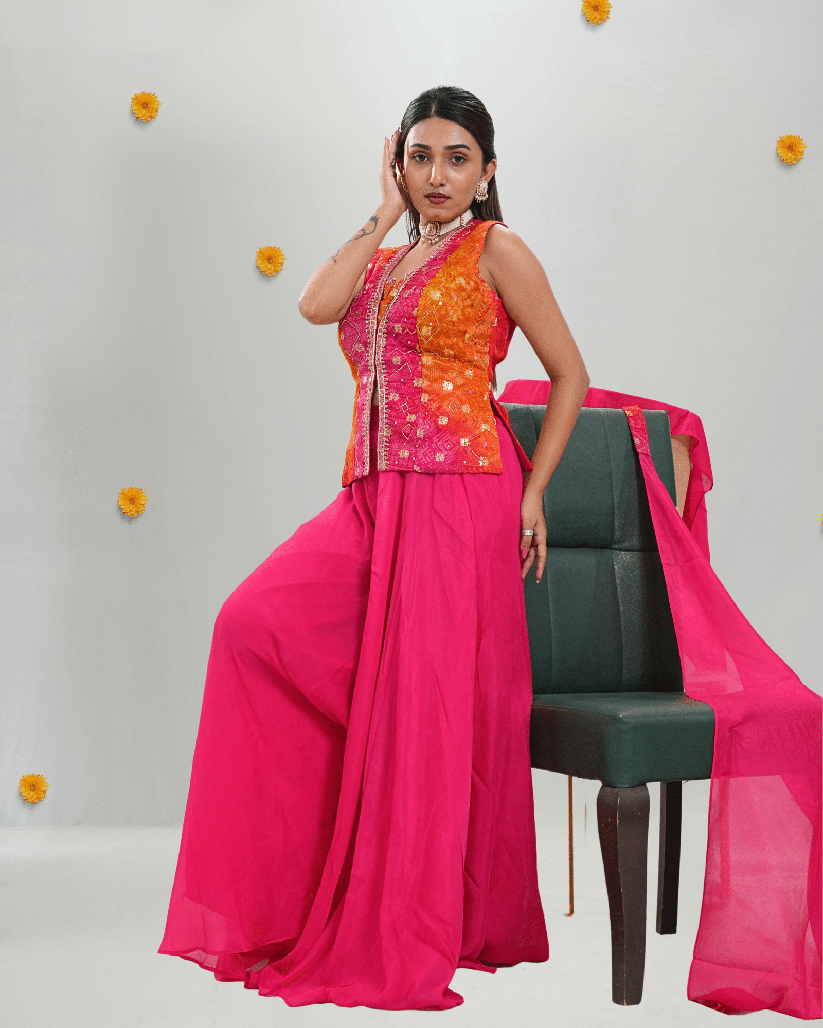 Rani Orange Designer Short Top Plazo