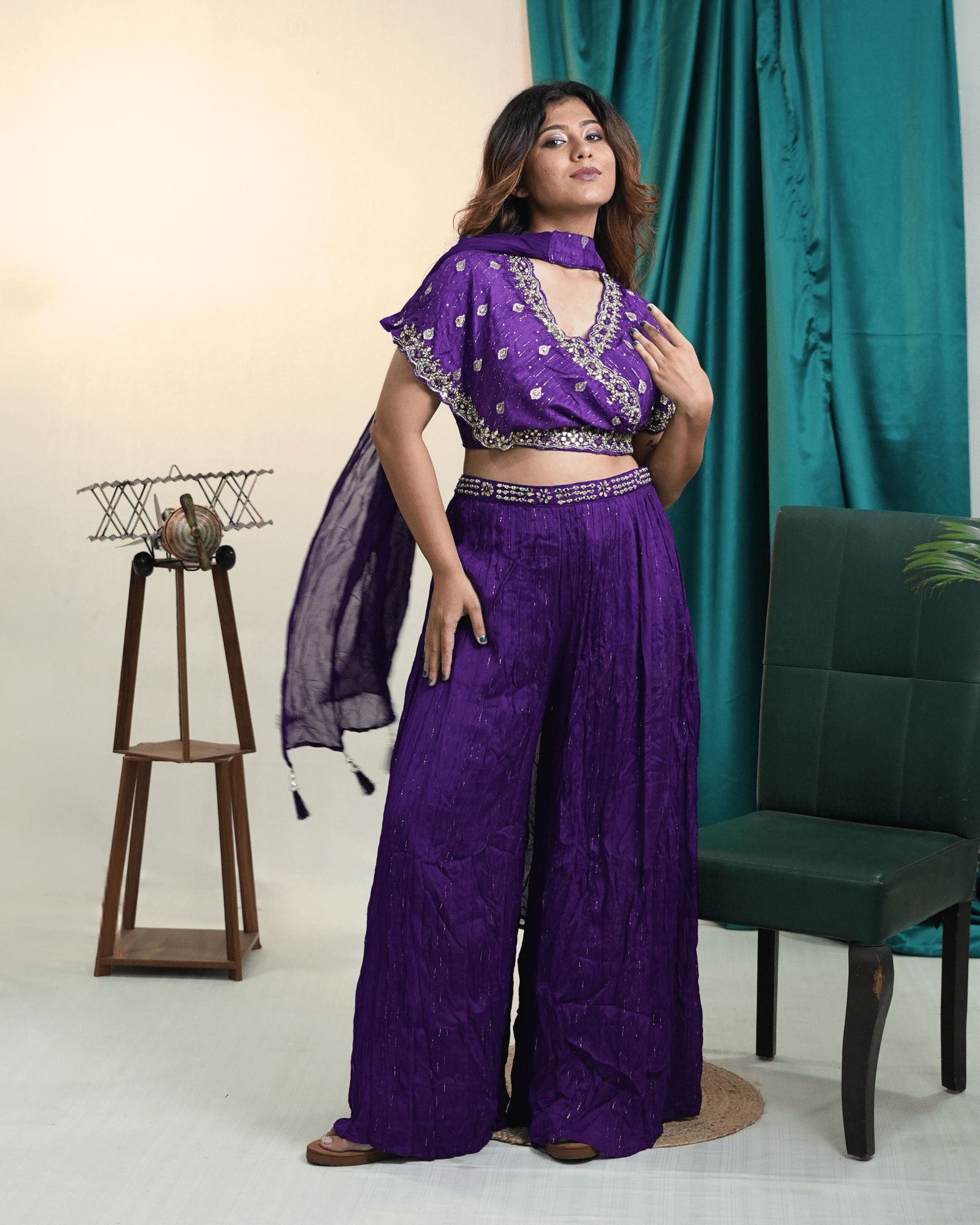 Purple Designer Crap Top with Dupatta