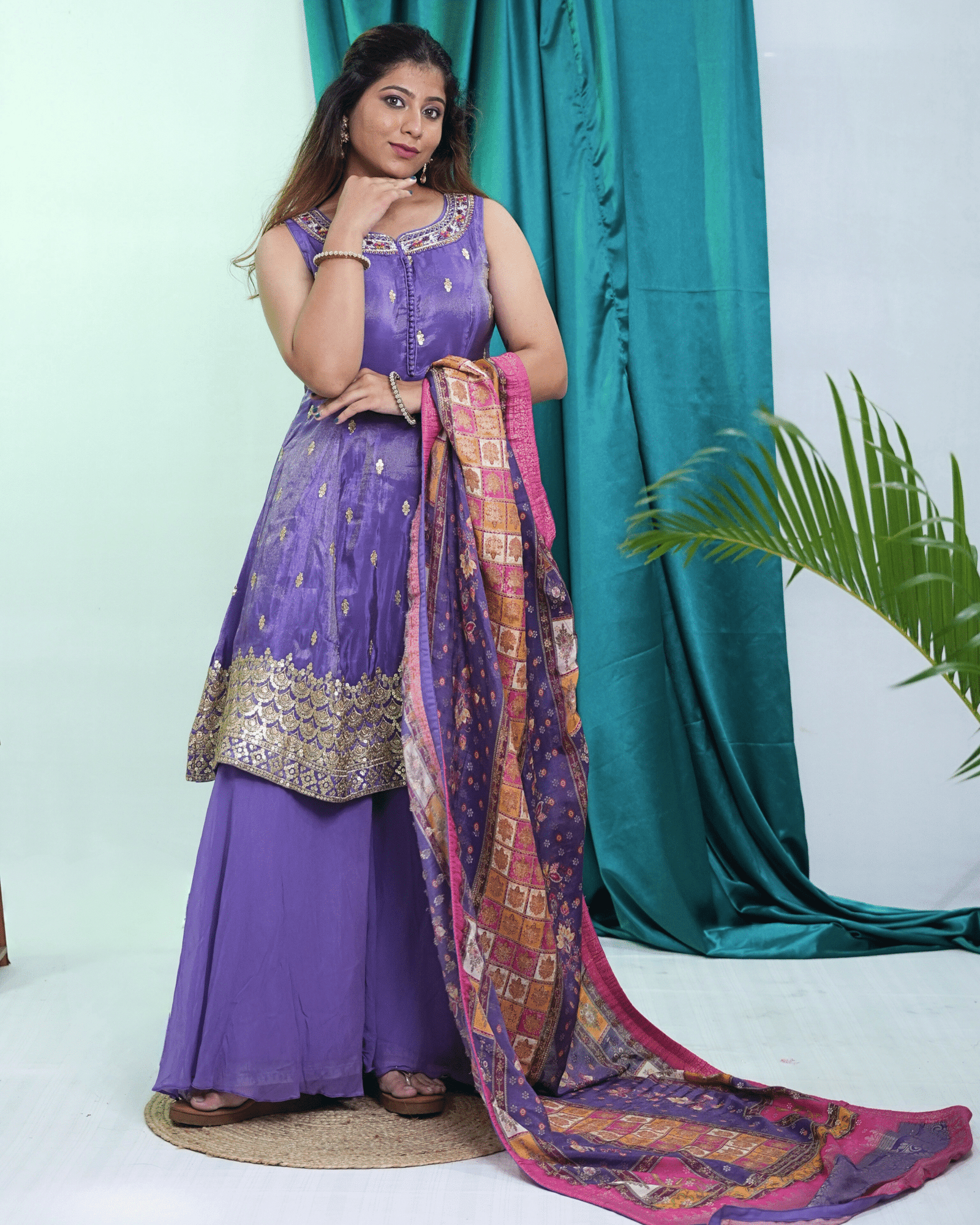Violet Short Anarkali with Dupatta