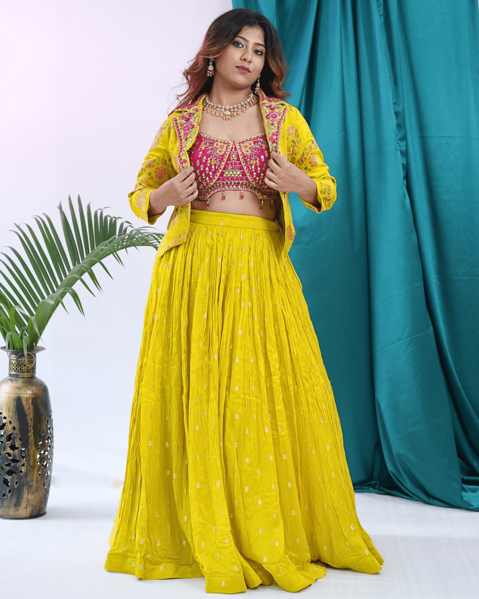 Yellow Rani Designer Indowestern Choli with Blazor