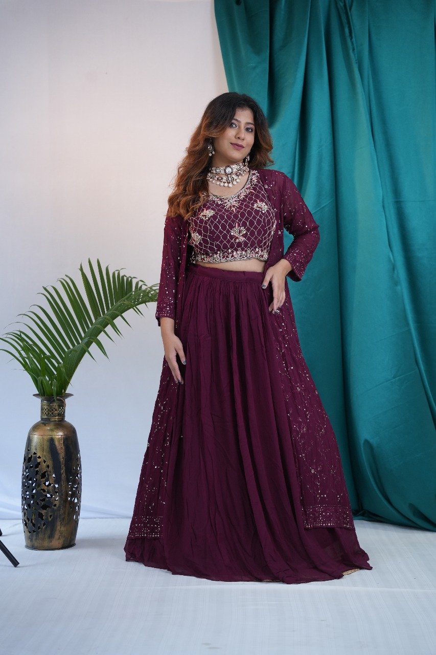 Wine Beautiful Indowestern Choli with Long Shrug