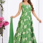 Beautiful Green Anarkali With Mirror Yoke