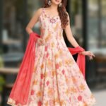 Beautiful Cream Anarkali With Mirror Yoke